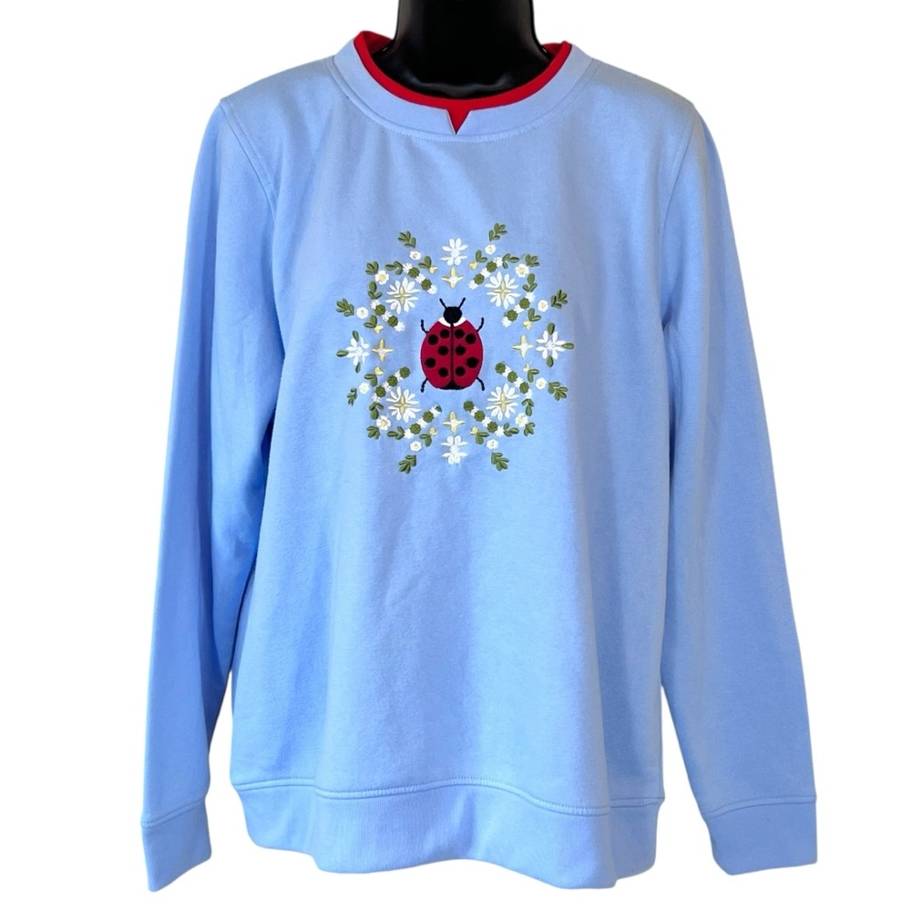 Heritage Charm Vintage-Inspired Ladybug Floral Embroidered Sweatshirt